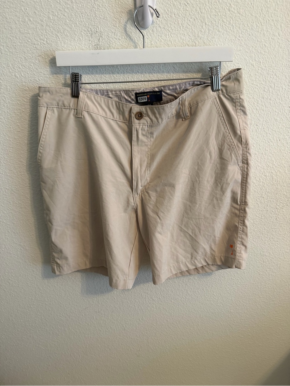 Margaritaville Men's Light Beige Flat-Front Casual Shorts